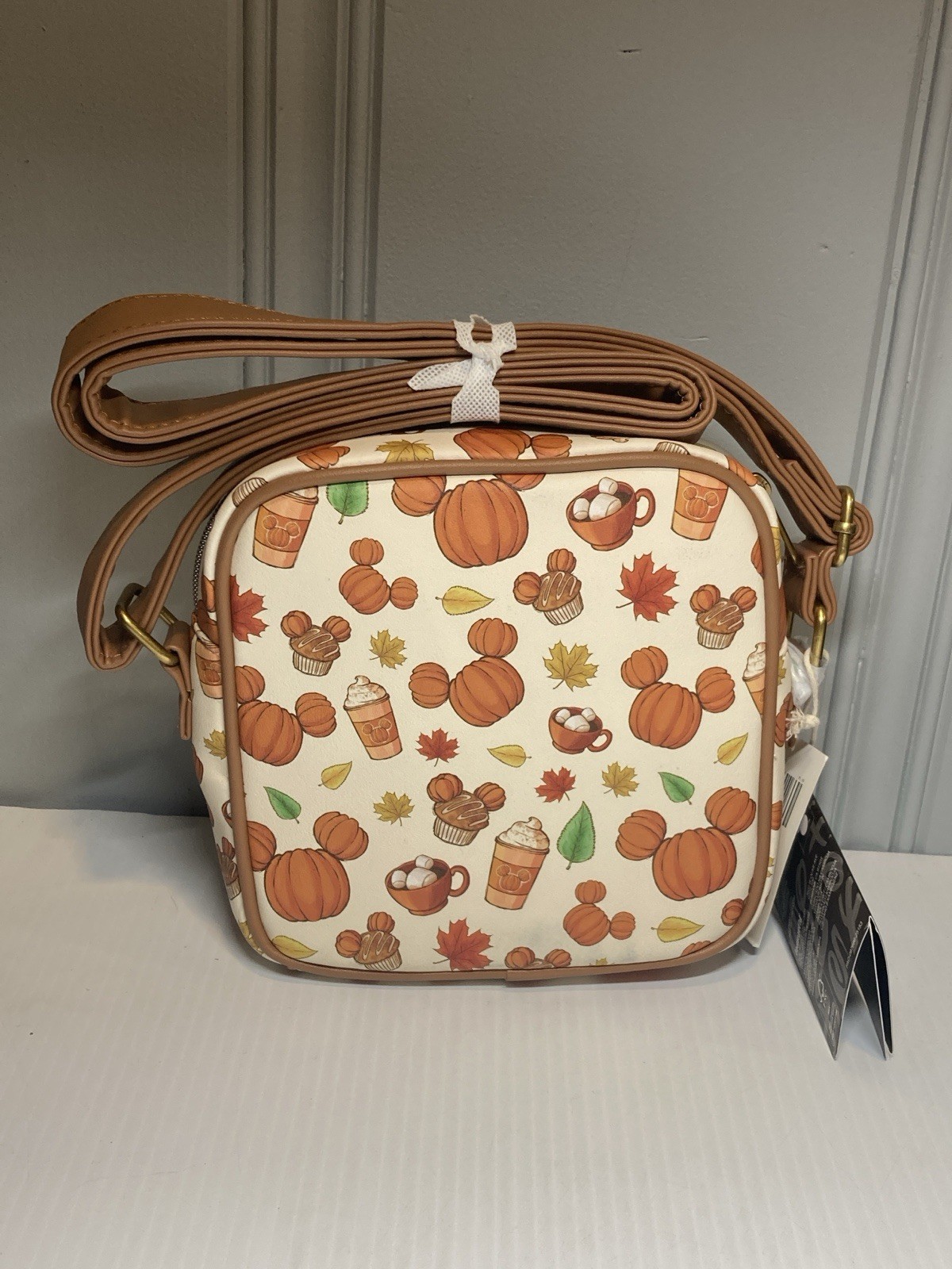 Loungefly Disney Mickey Mouse Fall Treats Themed Pumpkin Coffee Crossbody Bag
