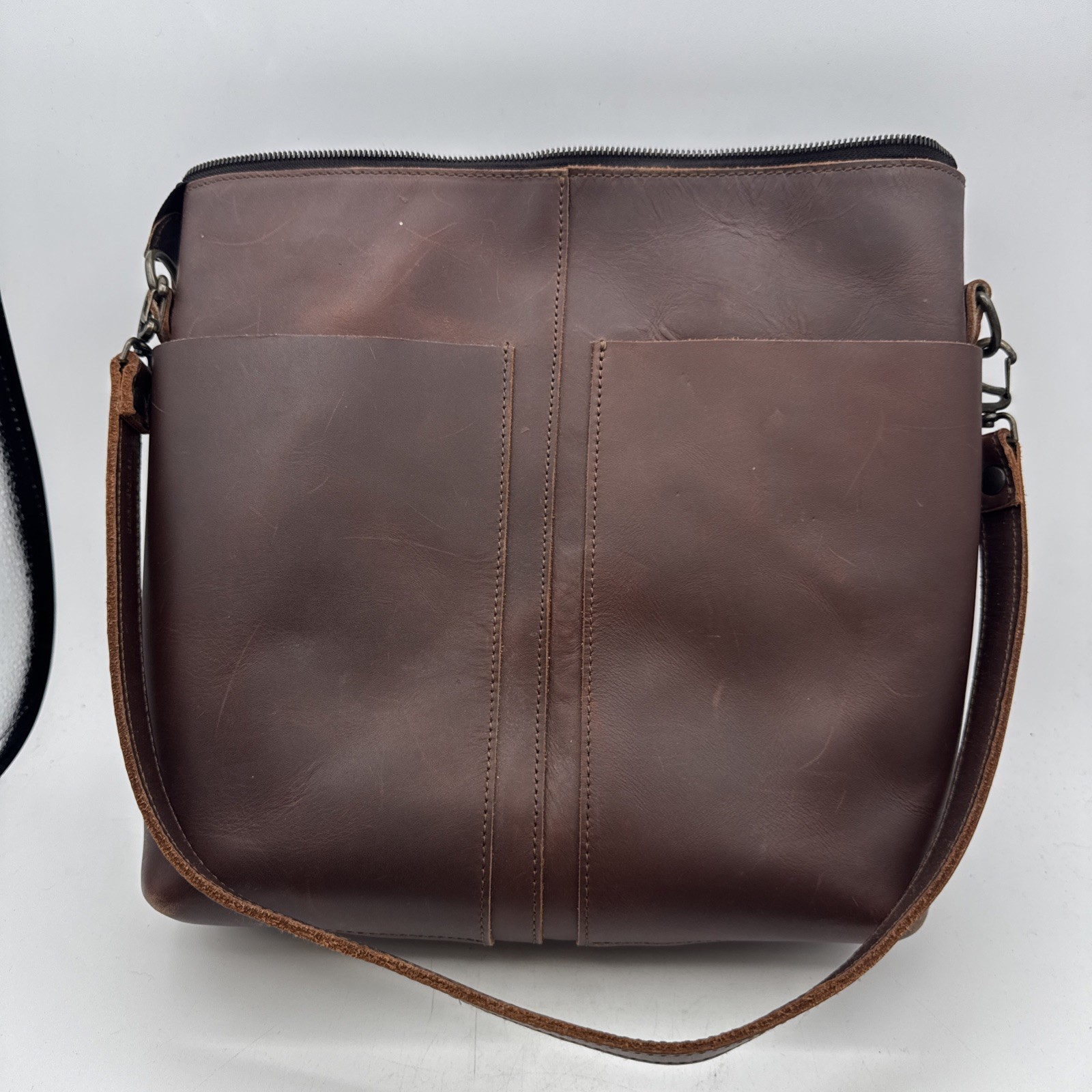 Love 41 By Saddleback Leather Front Pocket Tote Dark Brown