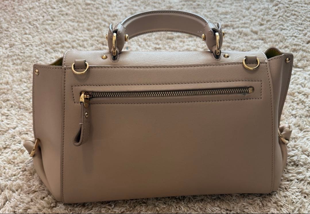 Salvatore Ferragamo Sofia Gancini Beige Leather Handbag Gold Hardware Authentic