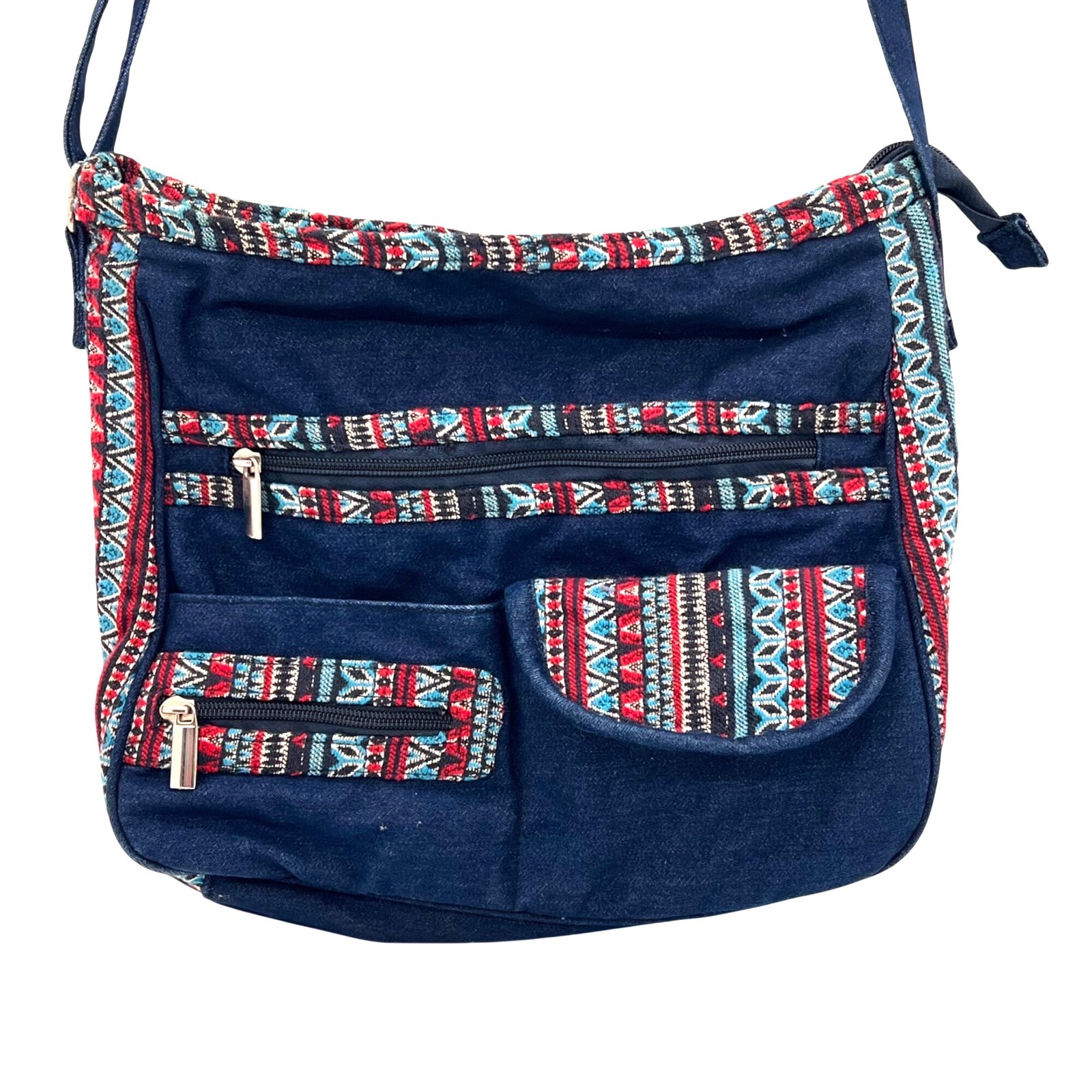 Canyon Sky Southwest Style Multicolor Boho Denim Crossbody Bag Adjustable Strap