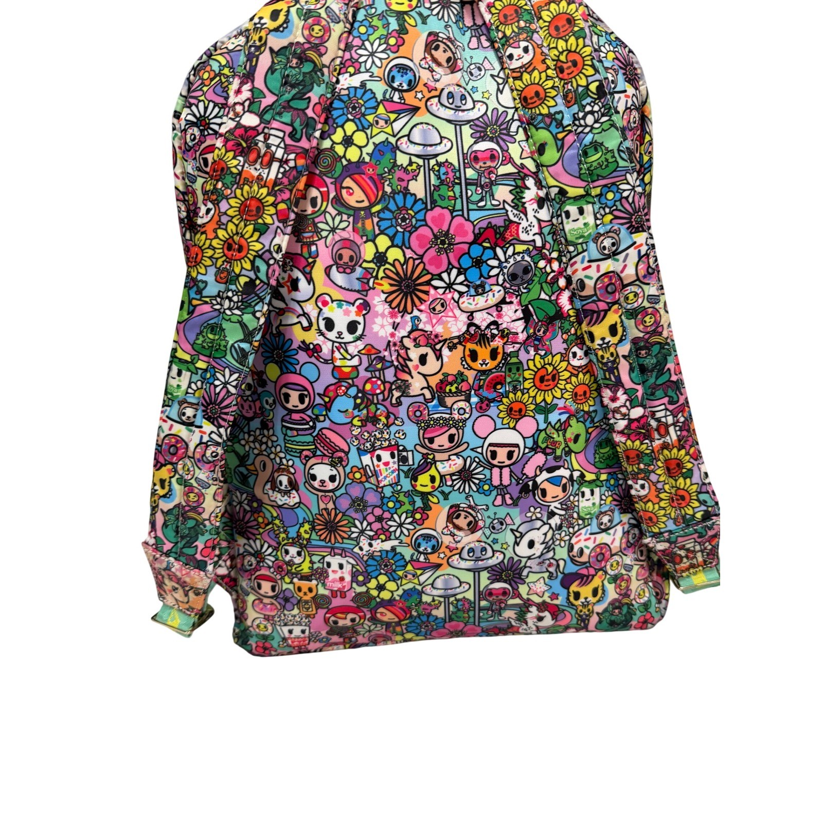 Tokidoki Character Print Backpack Heart Pocket Teal Lining Unicorno Charm Multi