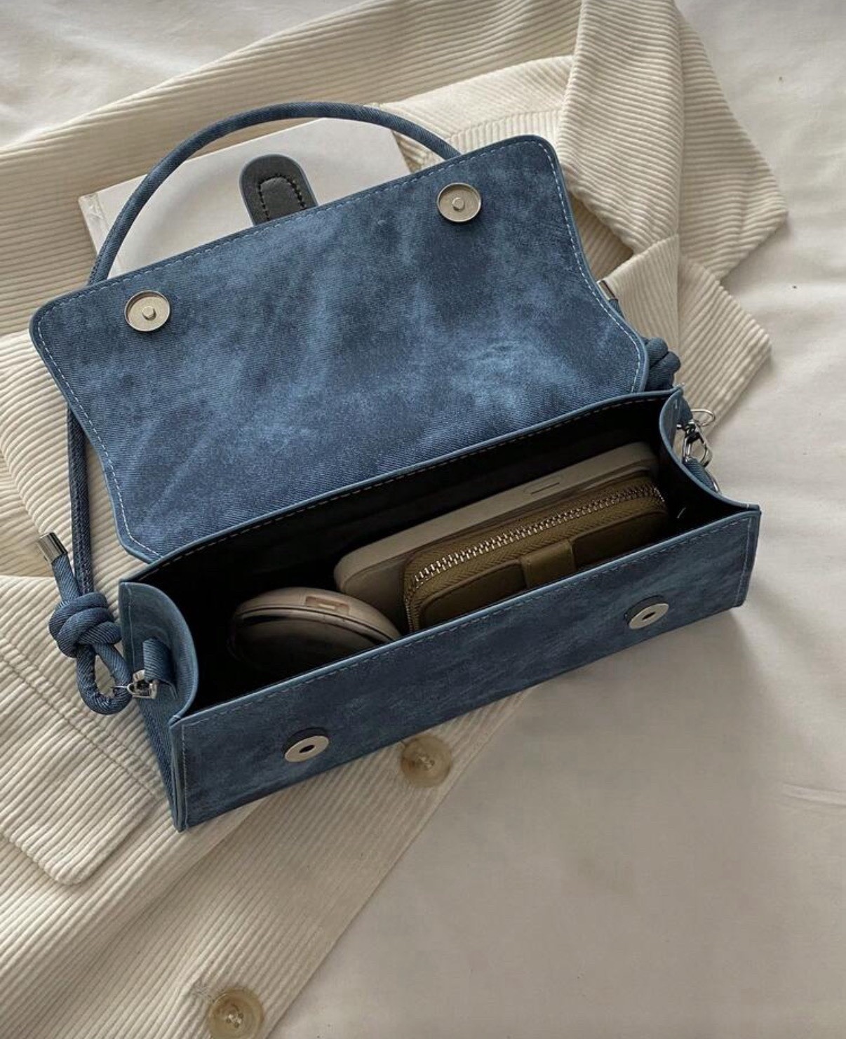 Blue Bag Fashion Metal Decor Handbag Shoulder Bag
