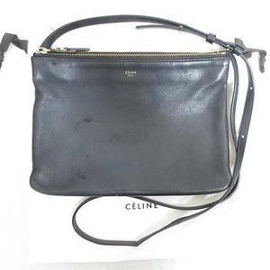 Celine CELINE Large Leather Shoulder Bag Black 6.5″ x 9.6″ B Condition