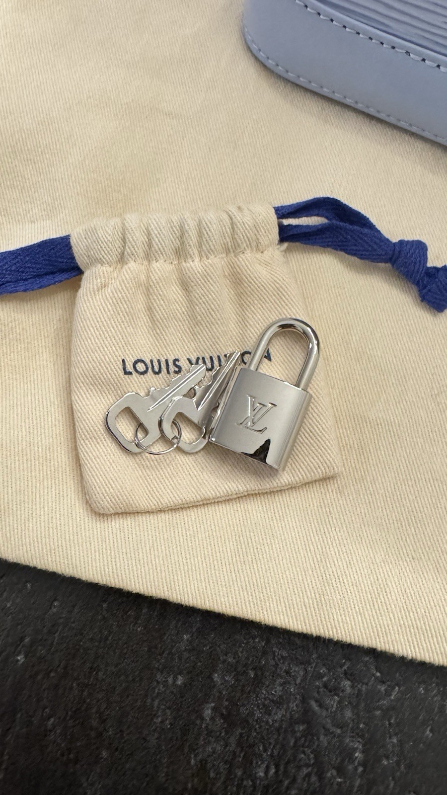 Louis Vuitton Alma BB Epi Leather Bleu Nuage Limited Edition Jacquard Strap New