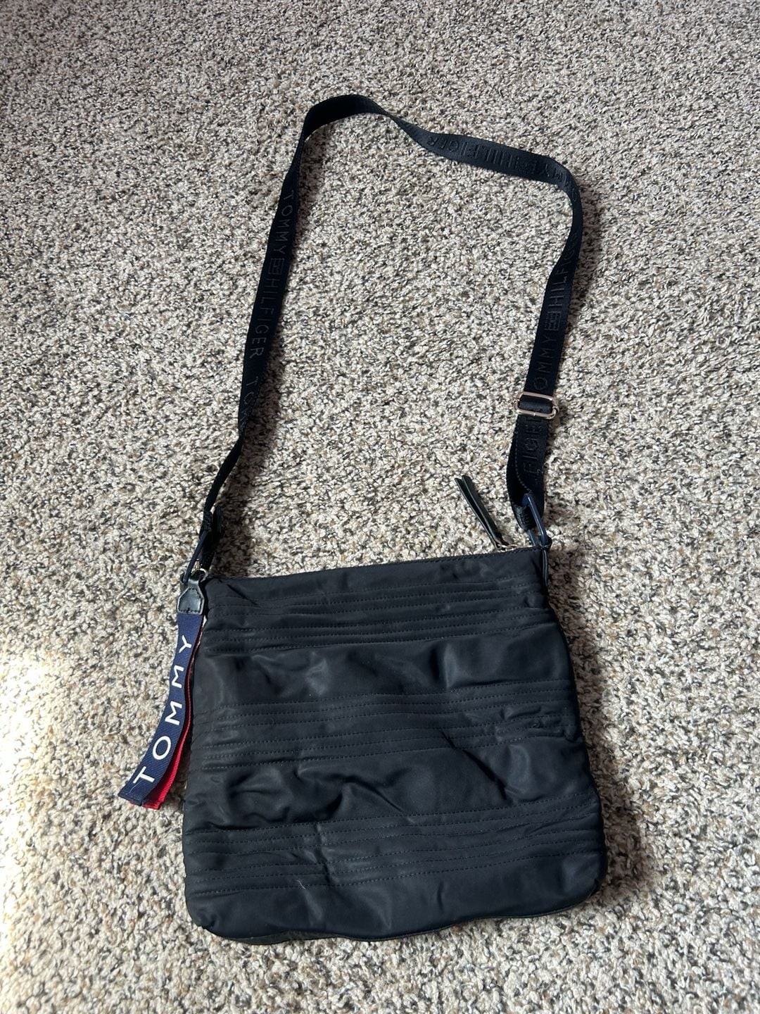 Tommy Hilfiger Black Nylon Crossbody Bag with Logo Webbed Strap