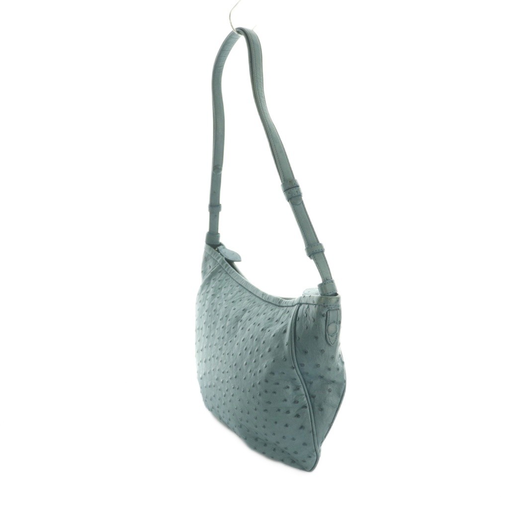 Ostrich Leather Shoulder Bag Light Blue AB Vintage 24.5cm/9.6″ Ladies