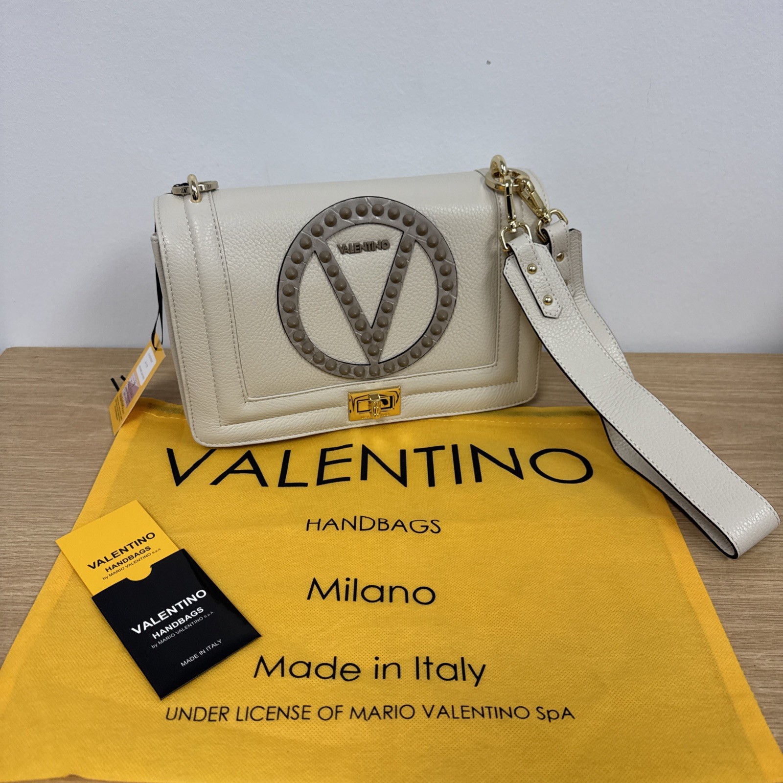 Valentino by Mario Valentino Alice Rock Shoulder Bag Leather Beige $1095.00