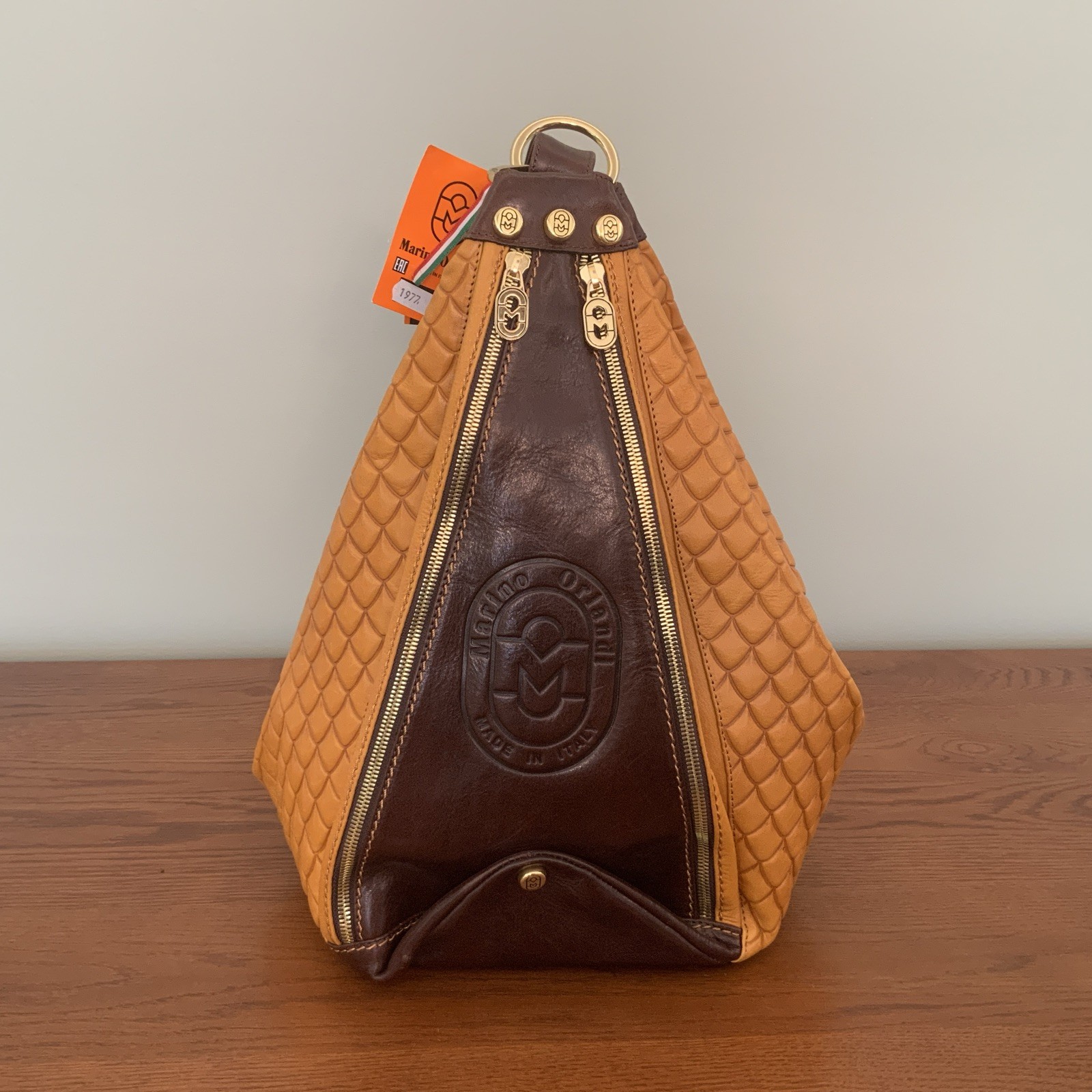 MARINO ORLANDI SADDLE BROWN ITALIAN DESIGNER LARGE BACKPACK SLING BAG NEW