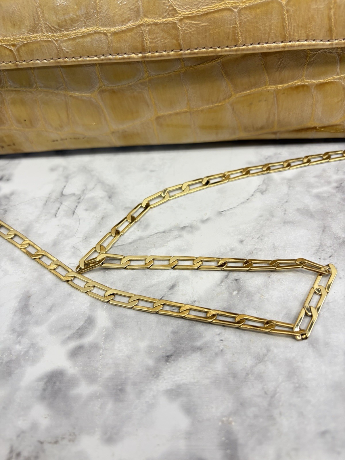 CARLOS FALCHI Gold Crocodile Embossed Clutch Chain Strap W/ Magnetic Clasp