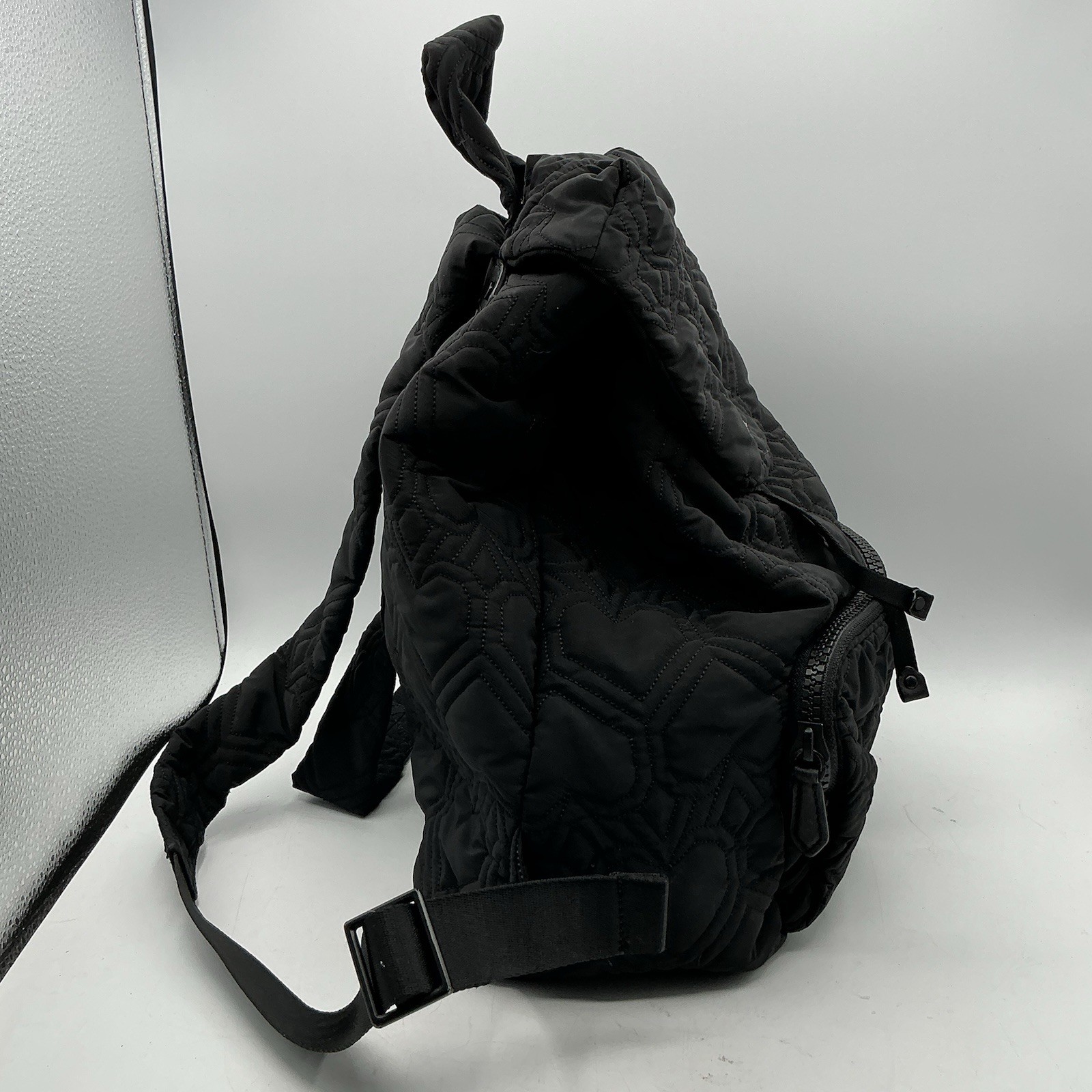 Kate Spade Black Quilted Heart Nylon Backpack Drawstring Front Pockets