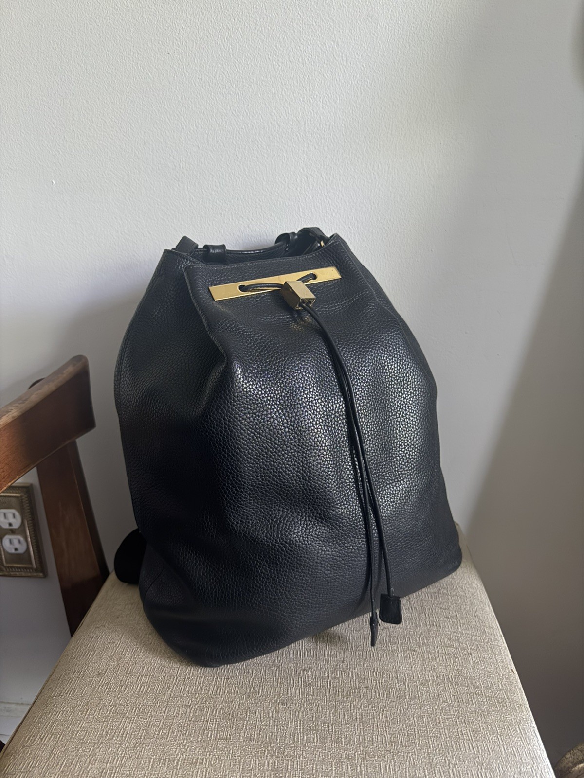 The Row Backpack 11 Leather Drawstring Backpack Black Size Medium