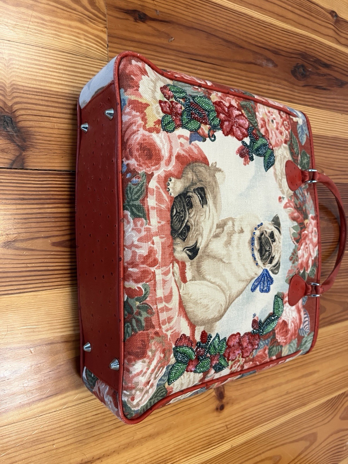 Rare Isabella Fiore Pug Tote Bag with Crystals, Snap Closure and Zip Pocket