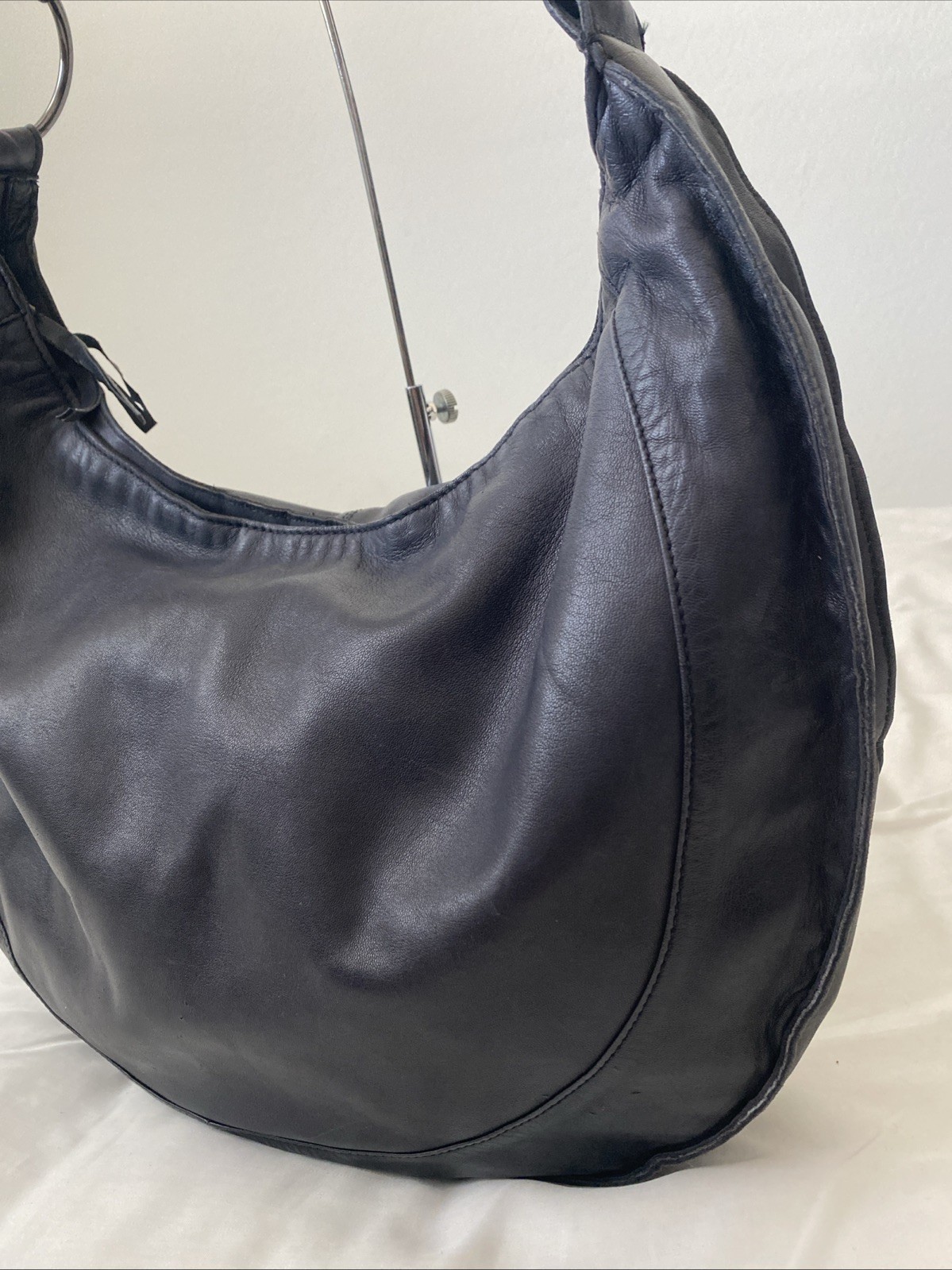 by Anthropologie XL Black Genuine Sheep Leather Hobo Shoulder Bag Boho Slouchy