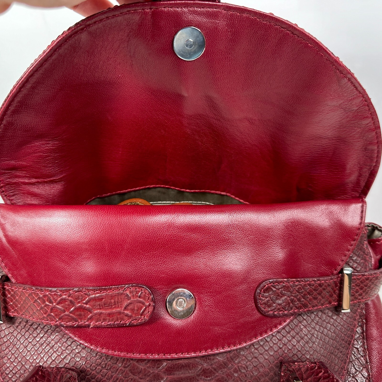 L.K.BENNETT LONDON BURGUNDY RED SNAKESKIN LEATHER HANDBAG SATCHEL