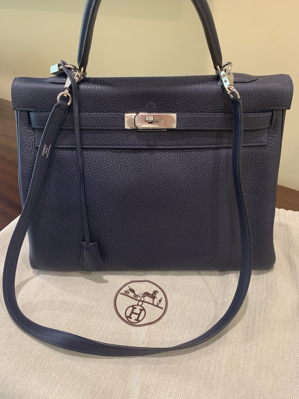 Hermes Blue Nuit Kelly 35 Retourne Taurillon Clemence