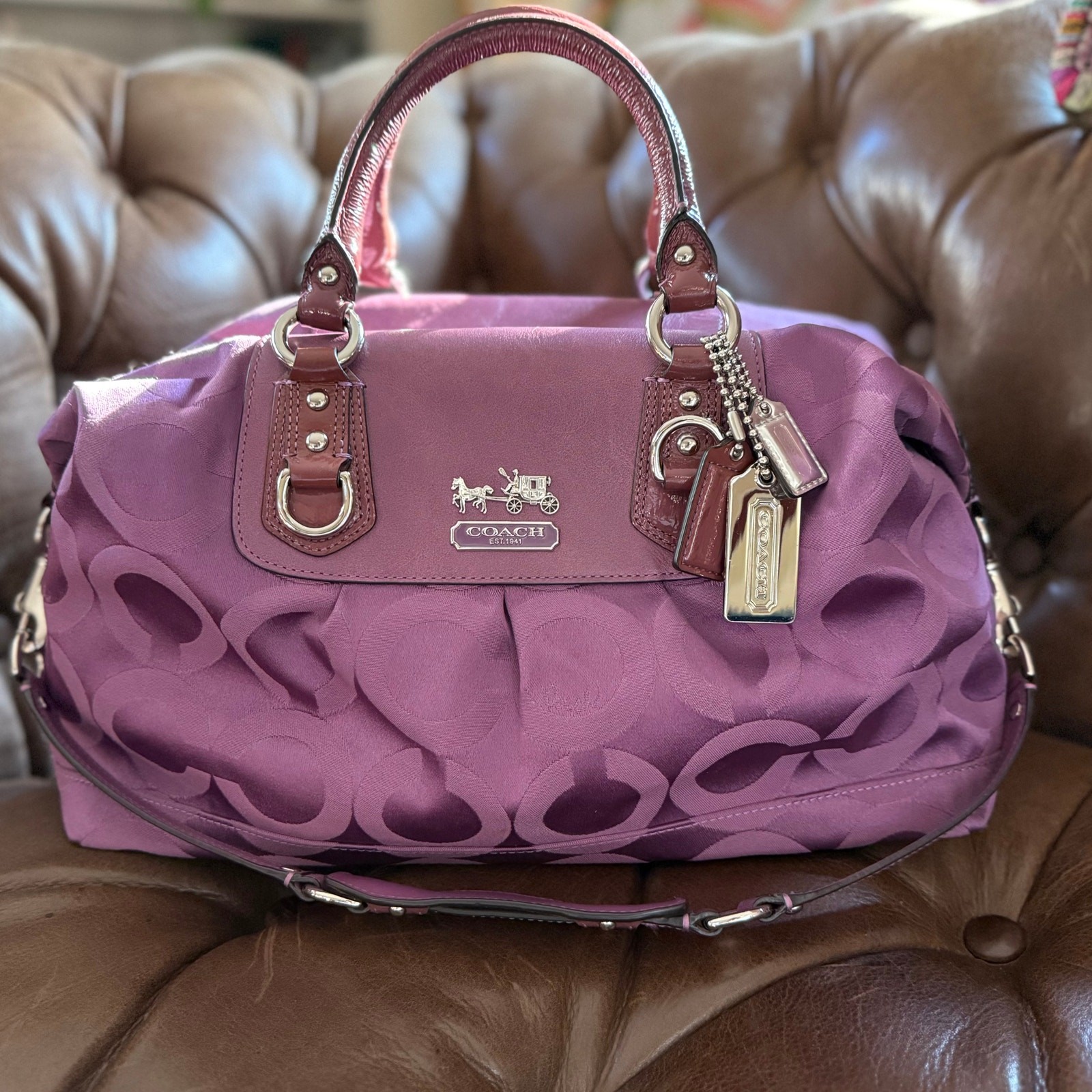 Vintage Coach Madison Sabrina Amethyst Op Art Convertible Satchel Purple 12943