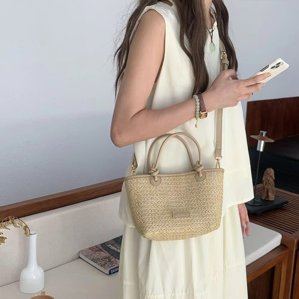 Women’s Woven Straw Bucket Bag Boho Crossbody Beach Summer Handbag