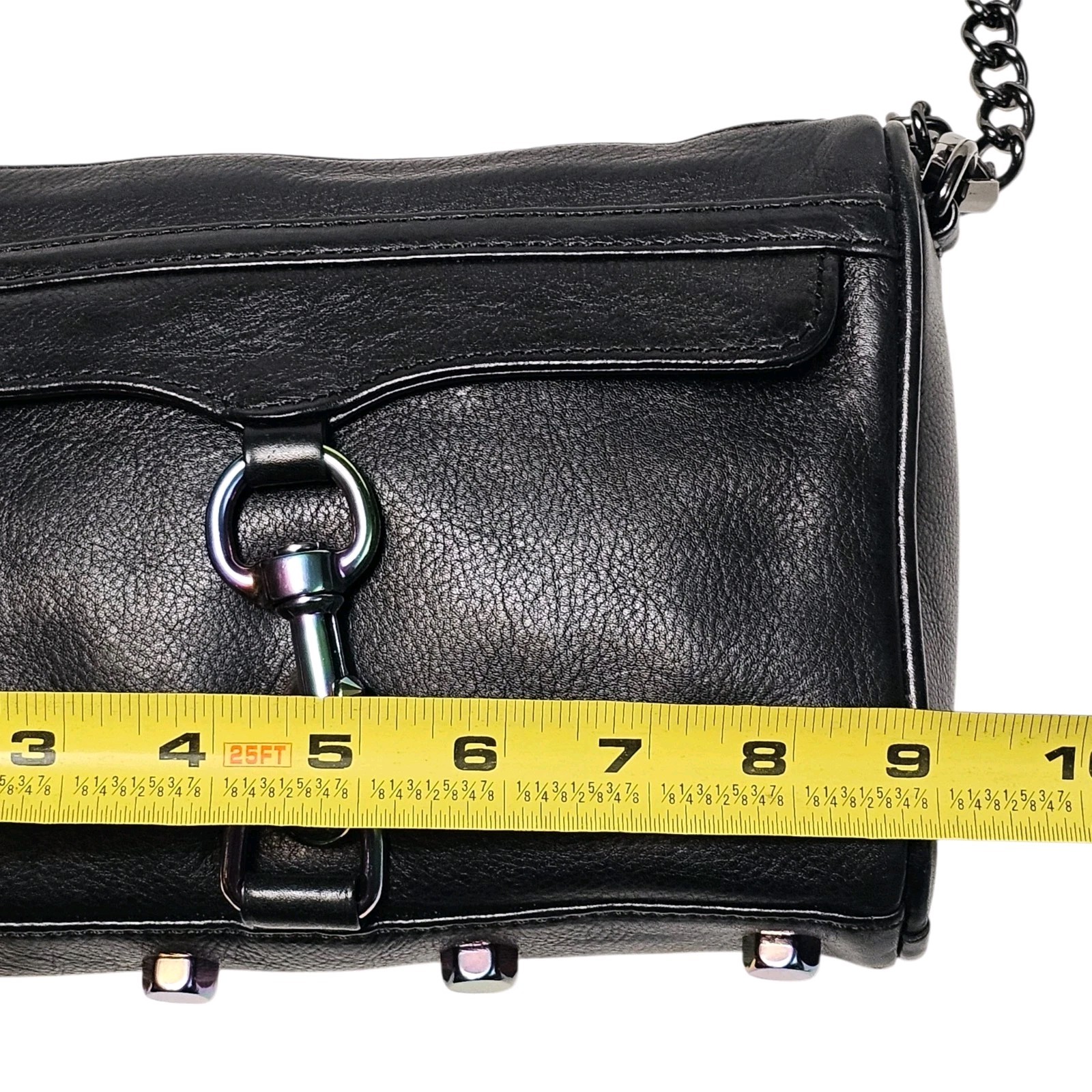 Rebecca Minkoff Mini MAC Crossbody Bag Black Leather Oil Slick Rainbow Hardware