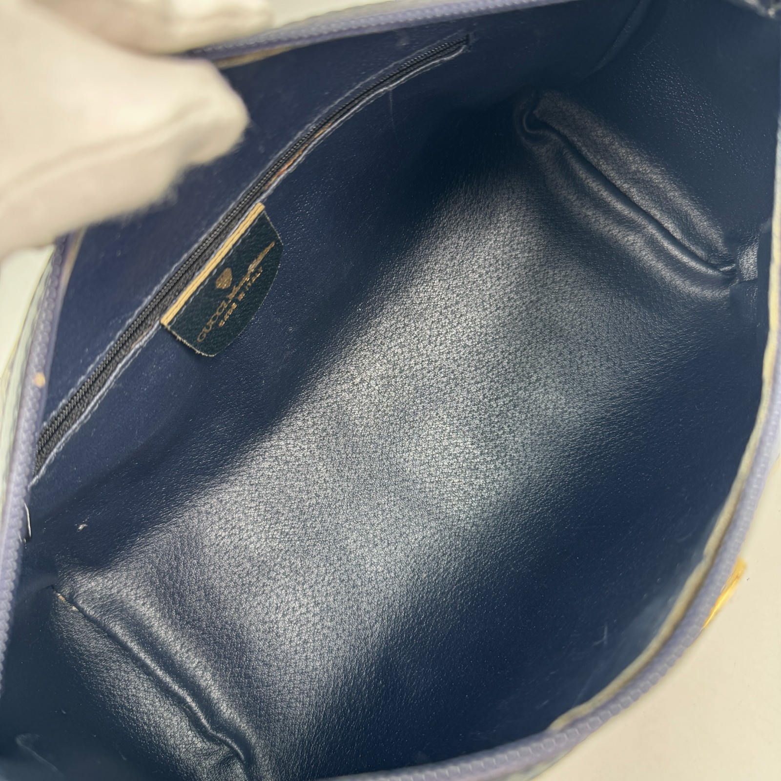 Vintage Gucci Hand Bag Sherry Navy Mini Boston Bag PVC Authentic 446T0403