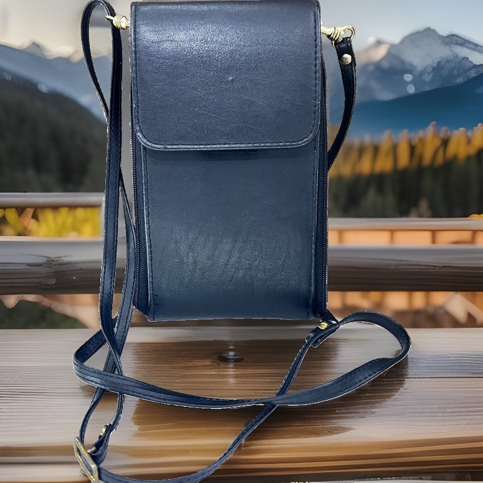 Crossbody Phone Wallet with Card Slots in Black 7.5×4.5″ Travel Bag