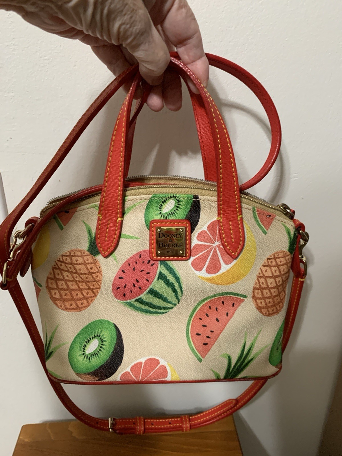 Dooney&Bourke, Ambrosia Tropical, Leather Cross Body.Wear On Edges.11W,18H,35”st
