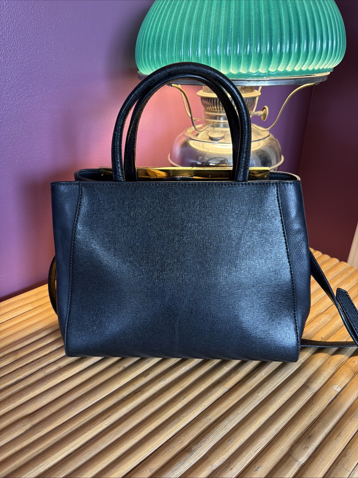 FENDI 2Jours 2-way Hand Bag Shoulder Bag Leather Black Authentic Used