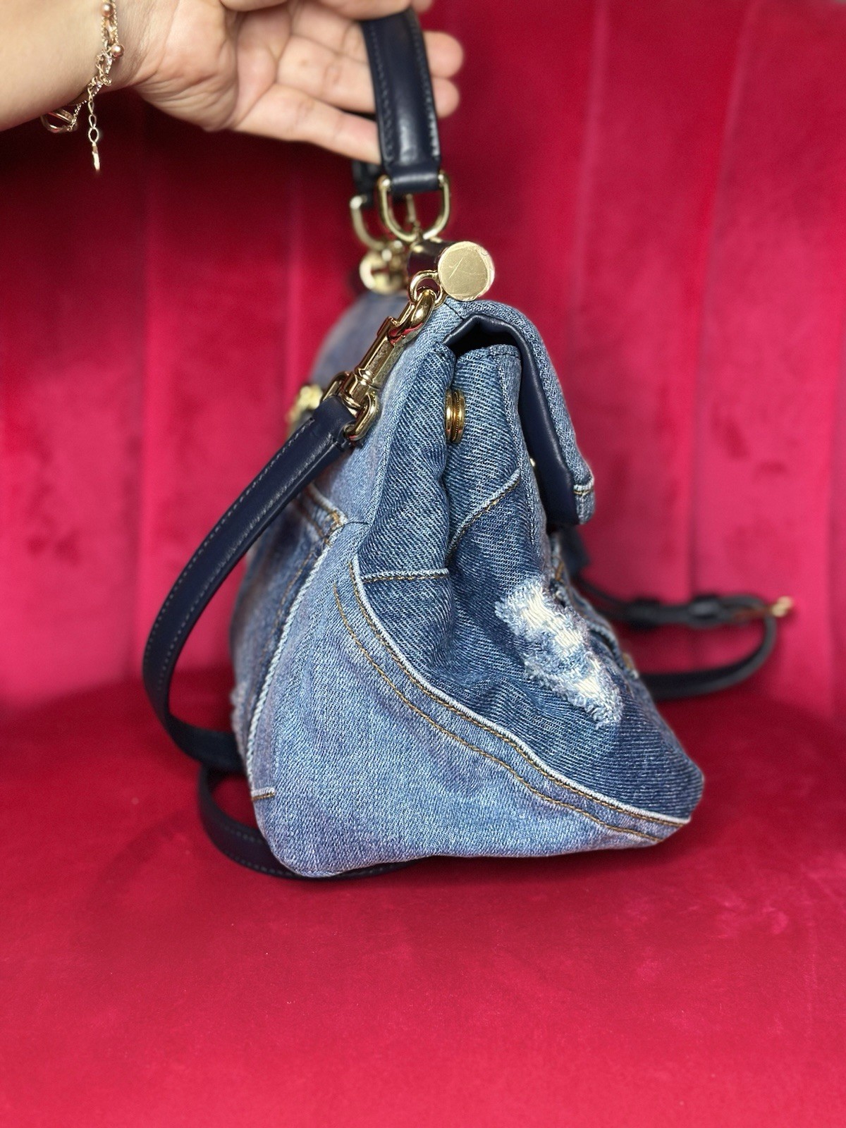 D & G DOLCE & GABBANA SICILY Denim patchwork Handbag