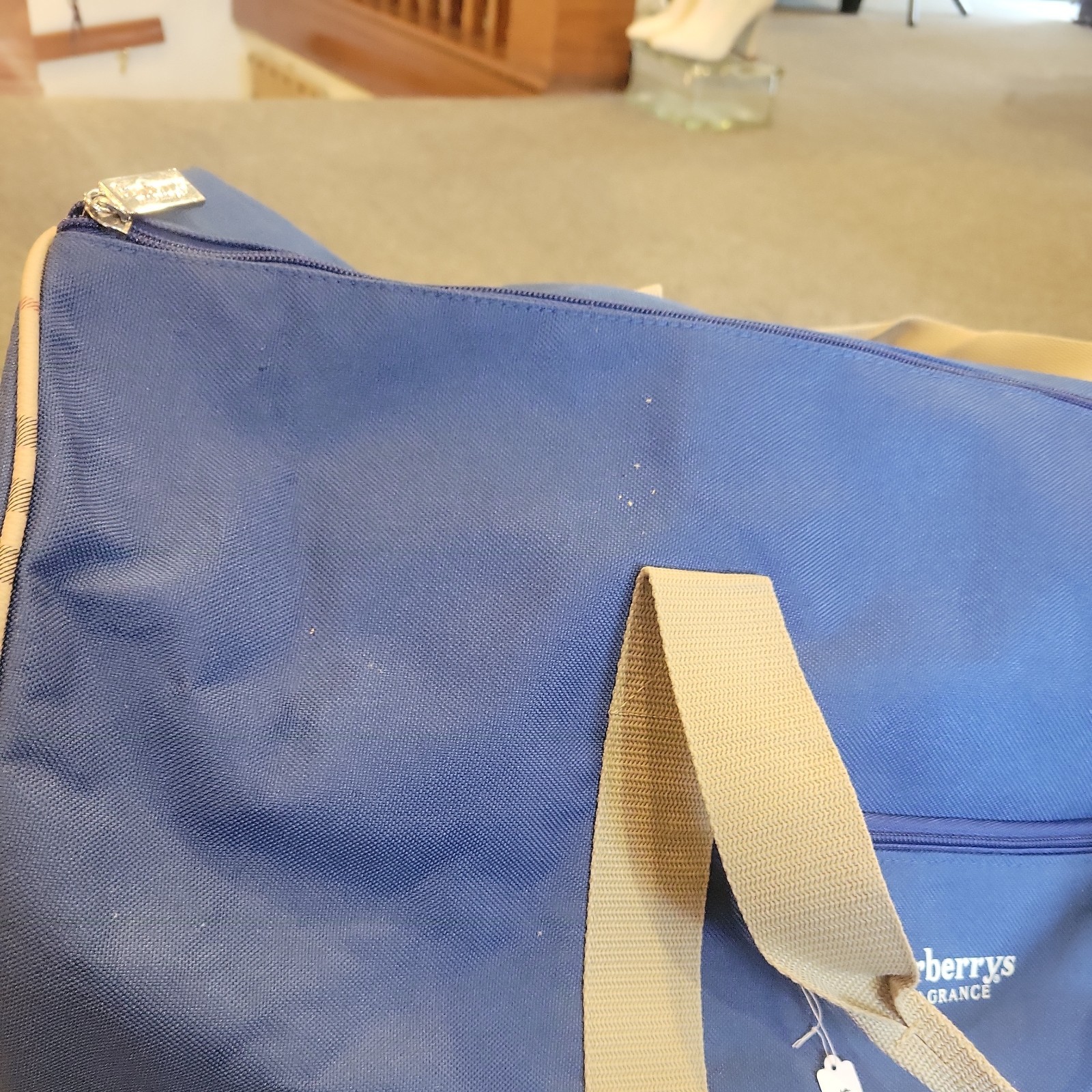 Blue Burberry Fragrance Duffle Bag Sports Travel Tote Luggage Large 22x12x12