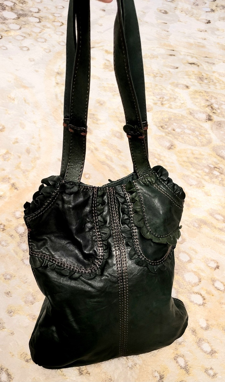 Vintage Lucky Brand Abbey Road Italian Leather Green Hippie Boho Bag W/ Straps