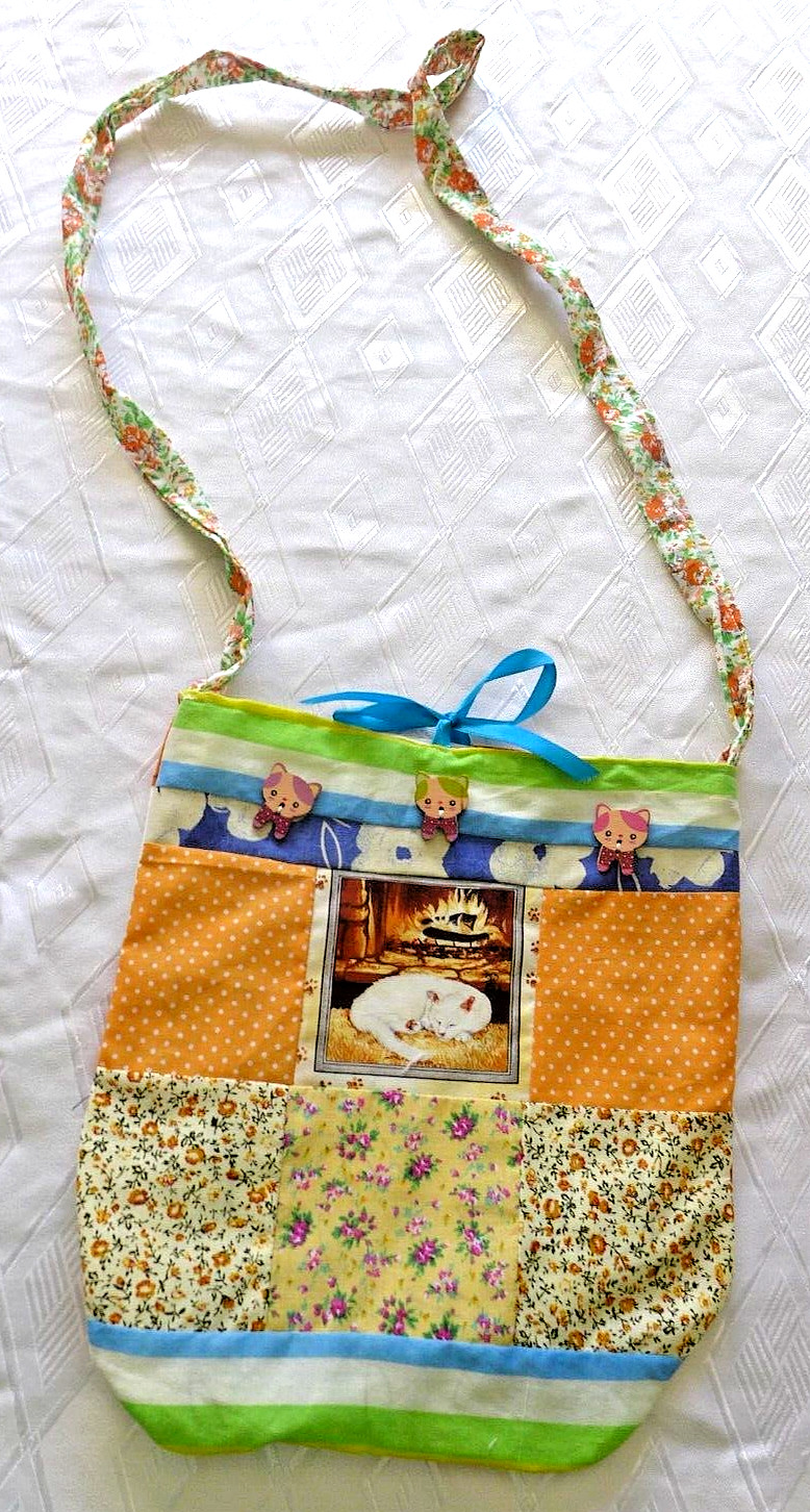 Womens Bag Cotton Handmade Quilted Purse 11 x 11 Inch Tote Multi Colors Pockets