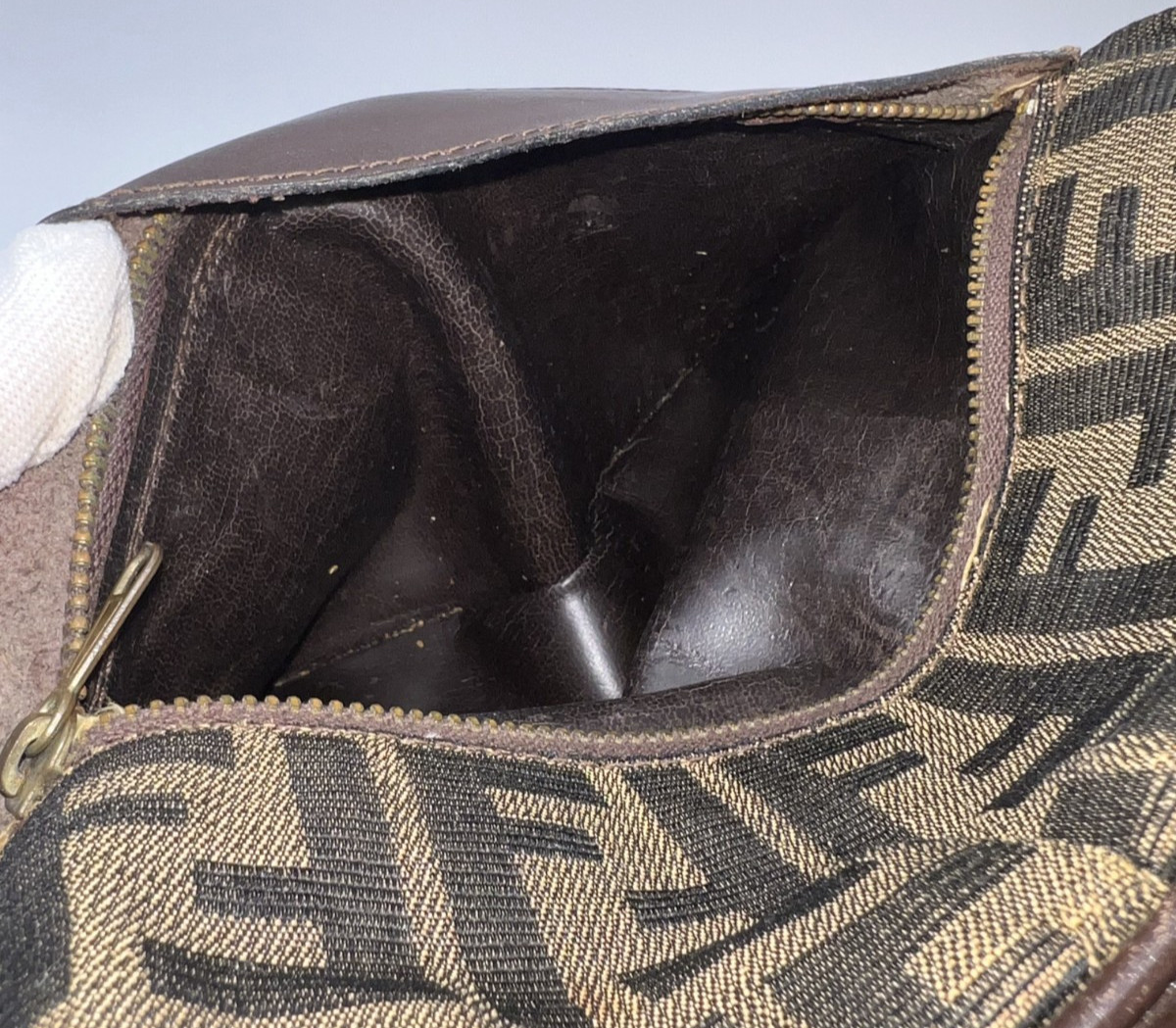 Fendi Zucca Canvas Leather Shoulder Bag Brown Authentic