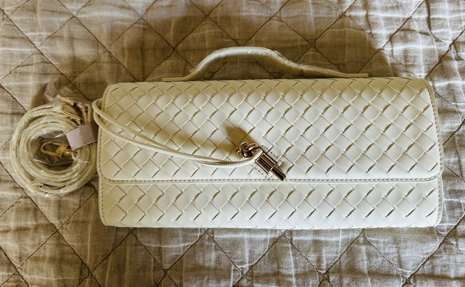 Few Moda Theia Bag FabFitFun East West Clutch Crossbody Bag Cream Vegan Leather