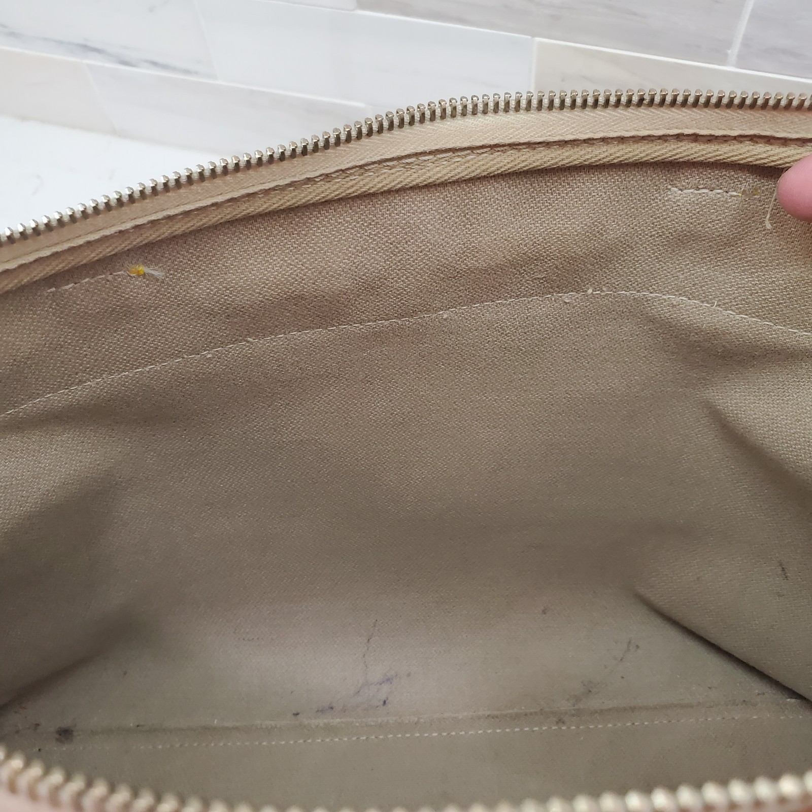 Dooney & Bourke Large Tassel Top Zip Bag Leather &Logo Fabric Double Handle