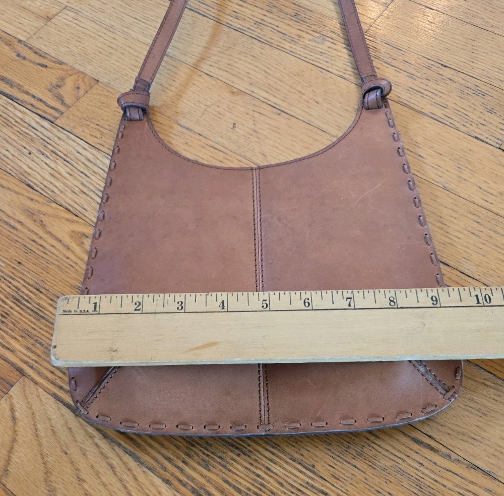 Cute! El Portal Vintage Leather Handbag Small Cognac Tooled Flowers