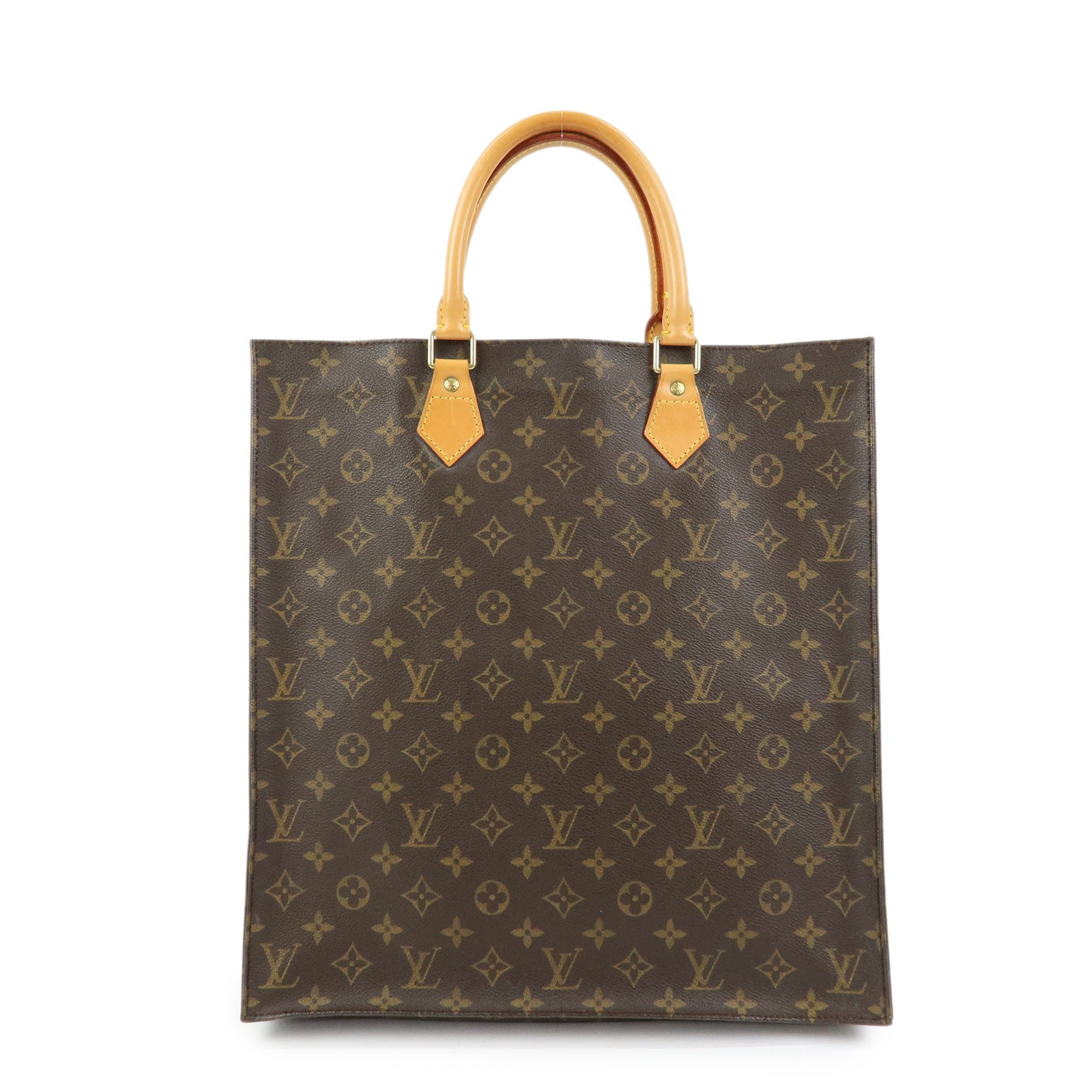 Louis Vuitton Monogram Sac Plat Tote Bag Hand Bag Brown M51140 Auth Used F/S