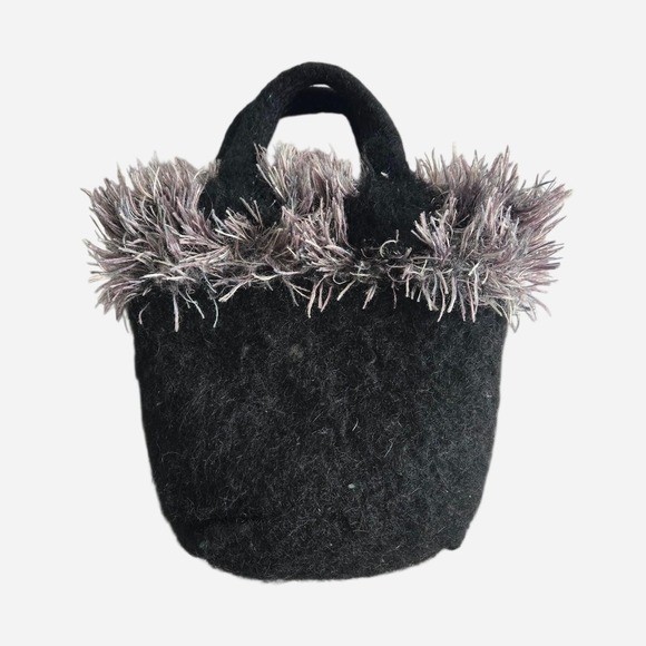 Whimsigoth felted wool mini purse w/ fuzzy trim / handmade alt witchy handbag