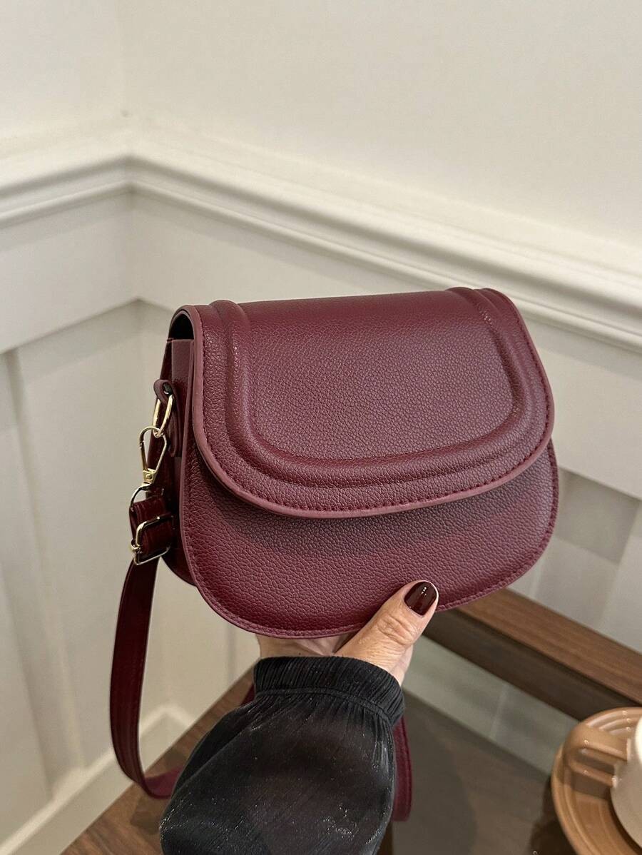 Mini Saddle Bag Flap Adjustable Strap Geometric Casual Crossbody Shoulder