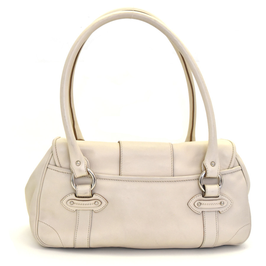 Dior Leather Hand Shoulder Bag Ivory Silver W13in Vintage Authentic From Japan