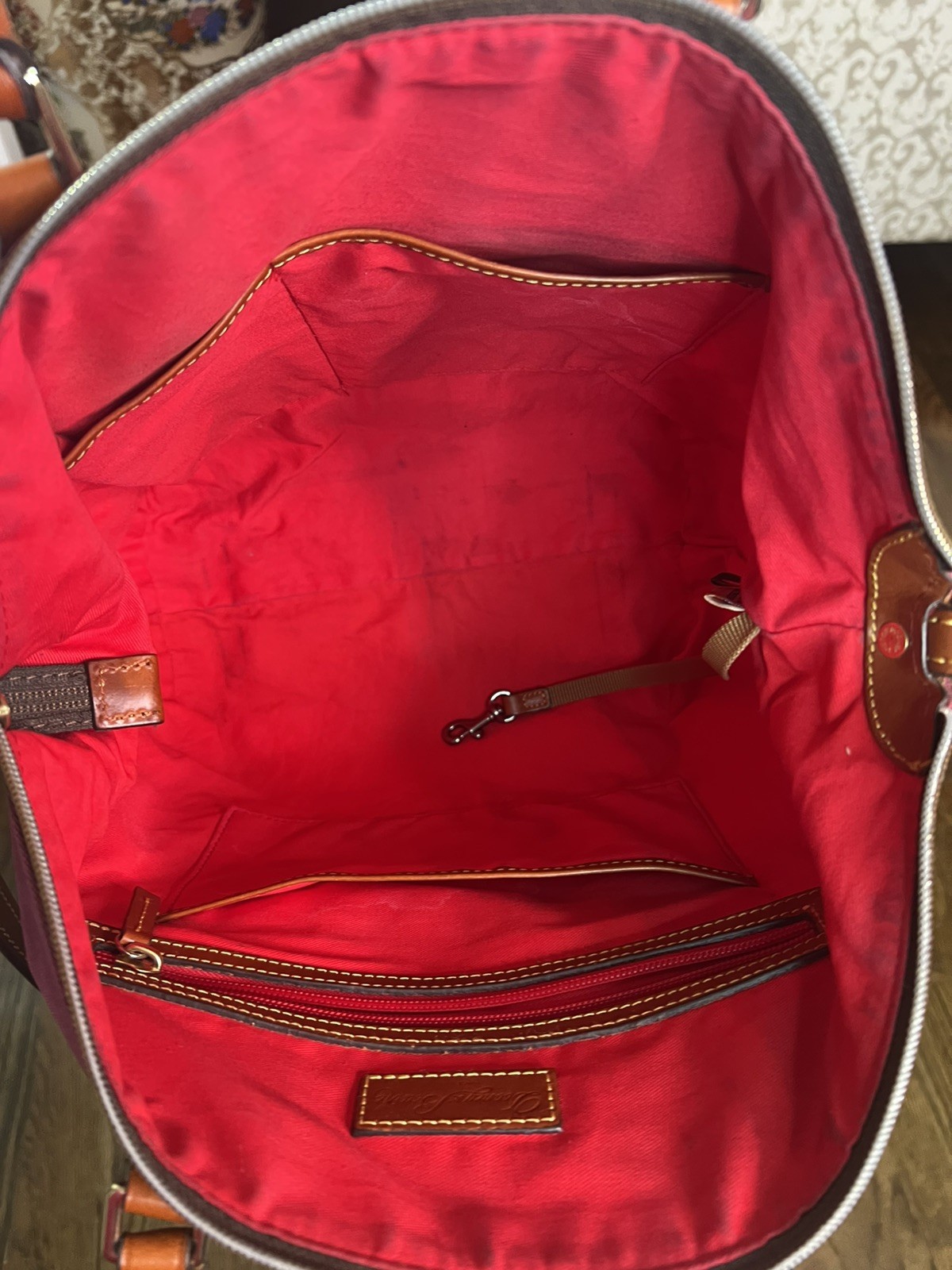 Dooney Bourke Nylon Cranberry Large Pocket Satchel Tote Adj Removable Strap