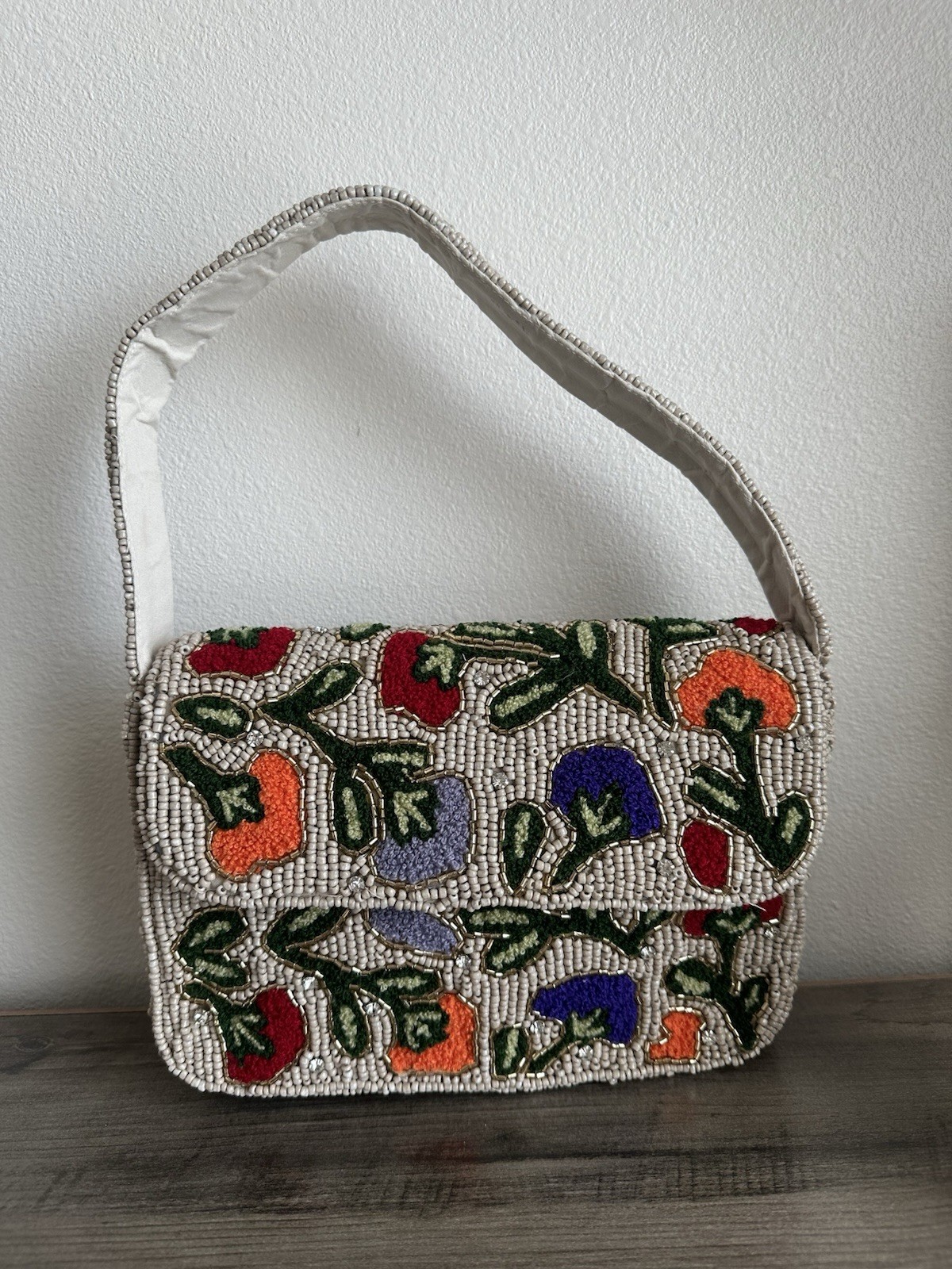 Studio 12 Made In India Flower Beaded Women’s Bag elegant casual Multicolor New