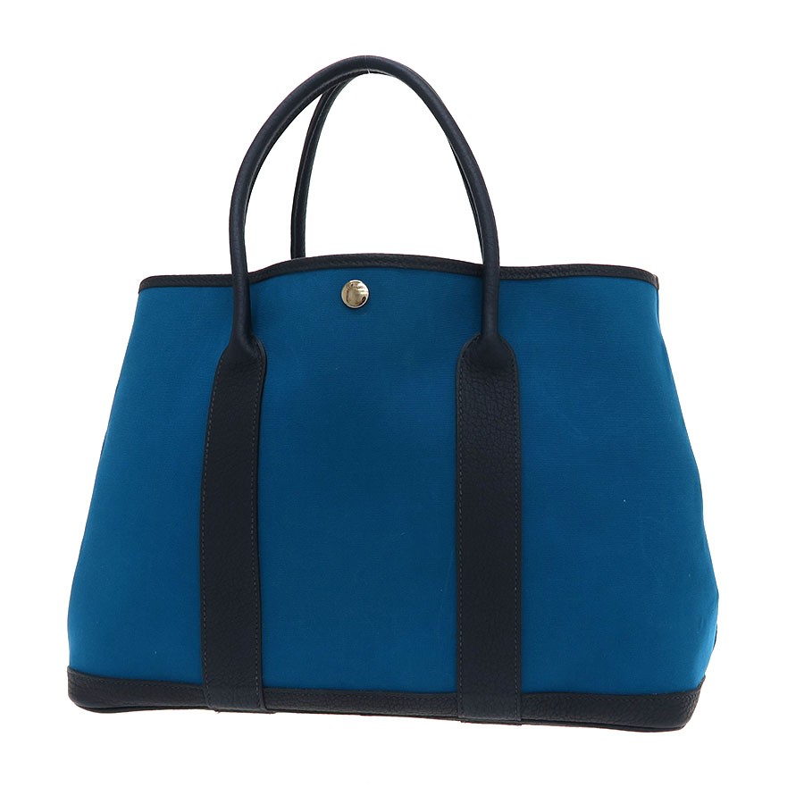Hermes Garden Party PM Blue Tote Bag 2013 Square Q Stamp #SAB16821