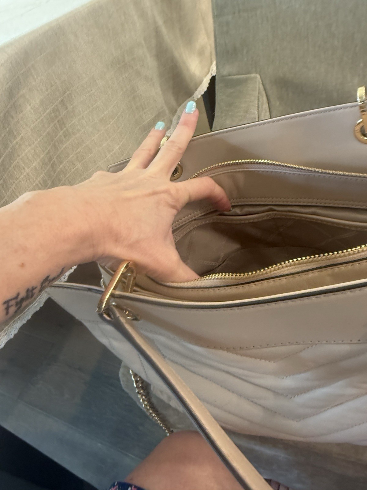 Michael Kors pale pink Chevron Quilted Satchel, Top Handle, Chain Strap