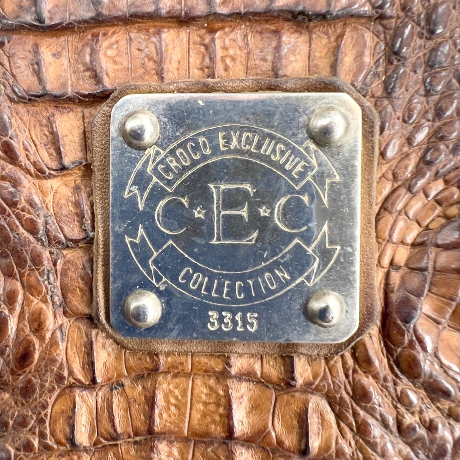 Vintage Genuine Crocodile Skin Leather Brown Shoulder Bag Purse Satchel Large