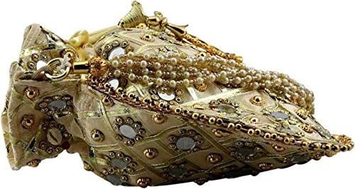 Gems & Jewellery Gold Potli Wristlets Ethnic Bag For Women | Designer Rajasthani