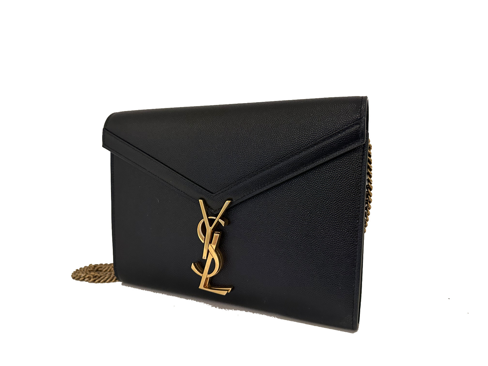 Saint Laurent Cassandra YSL Wallet on Chain Grained Black Leather Crossbody