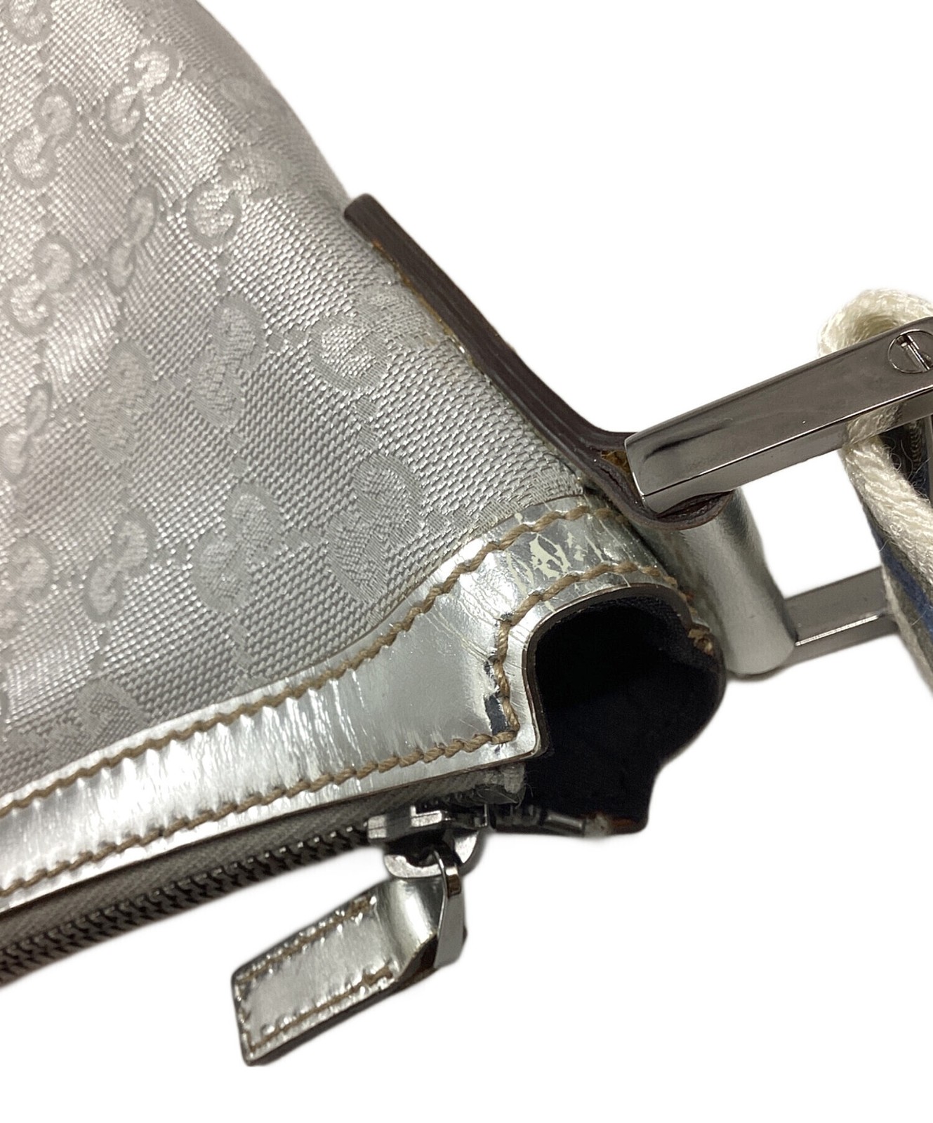 GUCCI 181092 Shoulder bag GG canvas One shoulder Silver Authentic From Japan