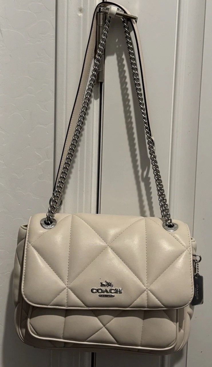 COACH Mini Claire Crossbody CJ526 Chalk Ivory Puffy Quilted Leather Chain S
