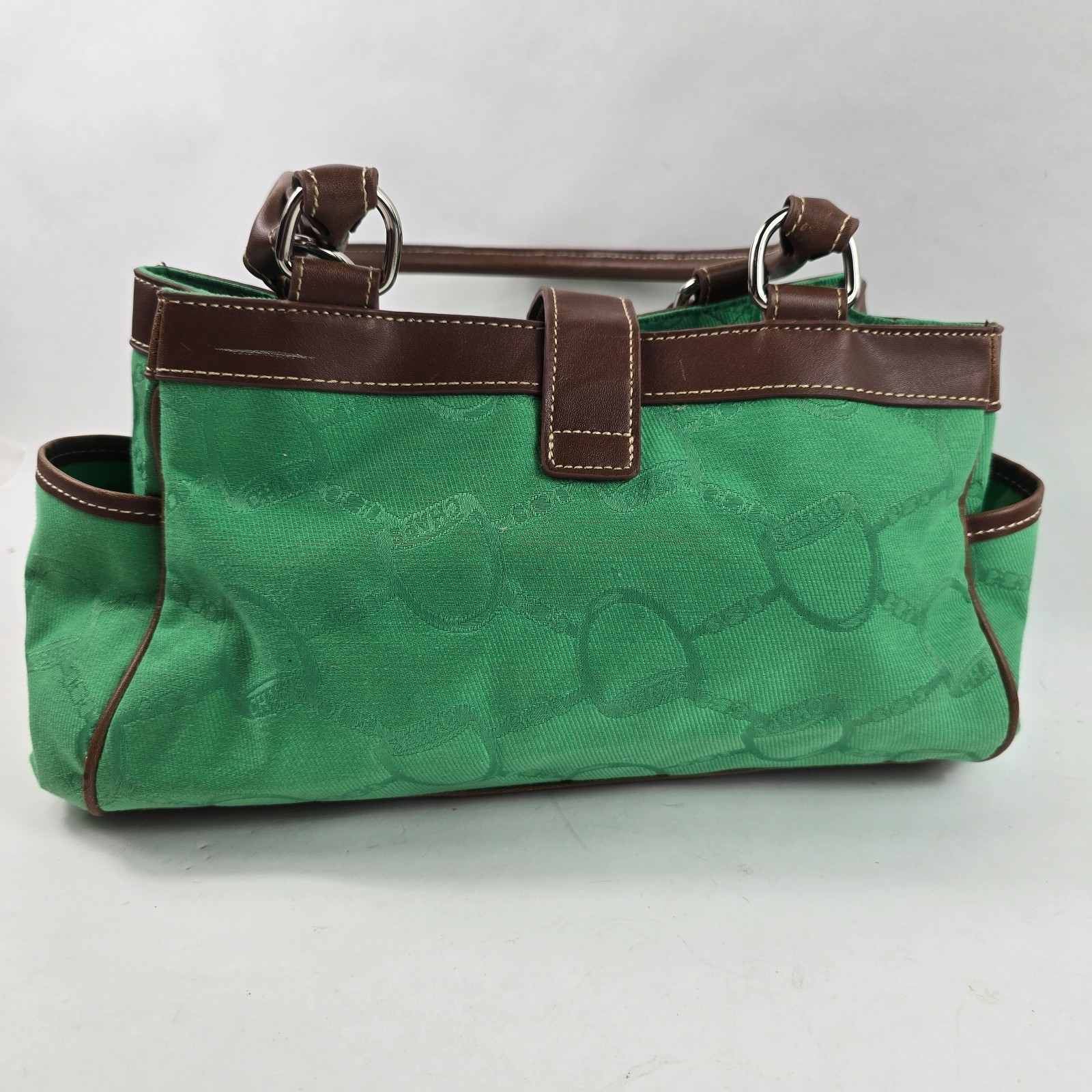 Chaps Vintage Canvas, Faux Leather Trim Kelly Green Monogram Shoulder Bag Purse