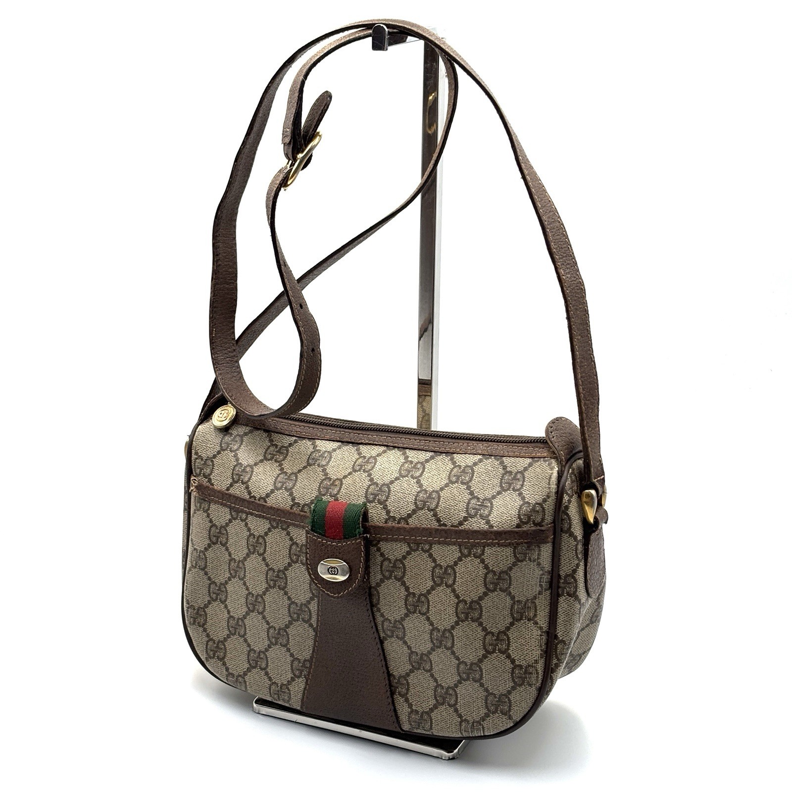 Vintage Gucci Shoulder Bag Crossbody purse PVC Leather Brown Authentic