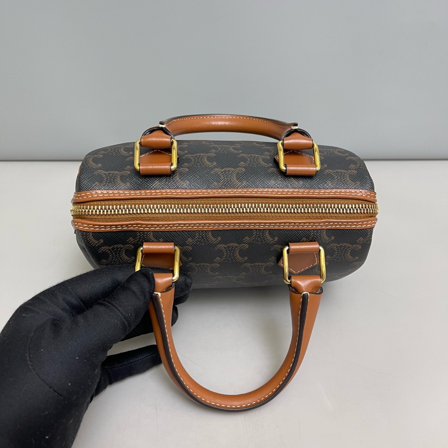 Celine Triomphe Small Boston Bag Brown Black Triomphe (kc071226d5r)
